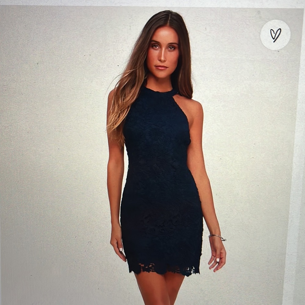 Love Poem Navy Blue Lace Mini Dress